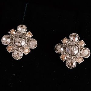 CHANEL Cluster Baroque Square Logo Stud Earrings